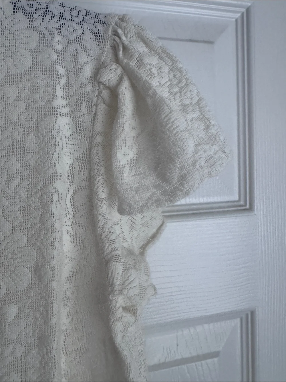 LOFT Lace and Ruffle Knit Short Sleeve Top, Cottagecore, Romantic Lace Top